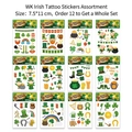 Set of 12 waterproof St. Patrick's Day temporary tattoos with clover and leprechaun motifs - Irish Festival Tattoo (WK) / Standard