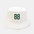 Detail shot of a white cotton bucket hat with green 88 embroidery and street style text - M (56-58cm) / White