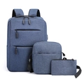 Blue-grey three-piece set with a large business backpack, shoulder bag, and small clutch - Three-Piece Set / Blue