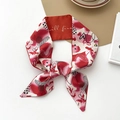 Elegant red heart pattern twilly scarf with cursive lettering and satin finish - Red Heart