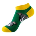 Mens low cut ankle socks in bright green and yellow with bulldog animal print - Green Bulldog