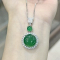 Close-up of a green chalcedony pendant necklace with shimmering diamond accents on the wrist - Green Chalcedony Pendant Only (Without Chain)