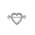 Detailed view of silver heart nipple shield set with sparkling clear cubic zirconia - #13 Heart Clear Rhinestone