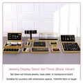Jewelry display set with gold frame and black velvet inserts for earrings and necklaces - Jewelry Display Set 3 (Black Velvet)