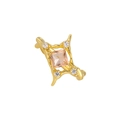 Elegant gold square peach gemstone ring with small clear crystals on a minimalist band - Size 14 / Adjustable Opening / 18K Gold