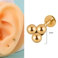 316L stainless steel gold flat back stud with 3mm triangle bead cluster design - Three Metal Bead Triangle Style (1) / 1.2*8mm