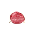 Red acrylic shell clutch bag with white marble texture and elegant gold chain strap - Red