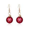 Red Christmas ball earrings with white snowflakes and gold hooks on white background - 21.Snowflake Ball Earrings