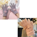 Winter touch screen knitted gloves in purple and pink with cute bear embroidery detail - Gray And Pink