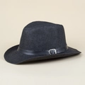 Detailed view of breathable black straw fedora hat with buckle belt decoration - M (56-58cm) / Black