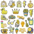 Assorted yellow cartoon embroidery patches featuring rabbit and astronaut designs - Set of 23 (X15SD-186-YT)