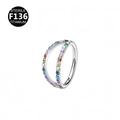 Silver F136 titanium double nose ring with colorful inlaid gemstones and smooth finish - Double Row Multi-Color Zirconia