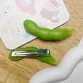 Funny realistic edamame hair clips with durable silver metal alligator grip back - Edamame