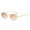 Retro oval sunglasses with milk tea frames, gold metal bridge, and gradient brown lenses - Beige