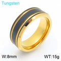 8mm two-tone tungsten steel ring featuring gold polished edges and black matte inlay - Style B Gold Black (KR114260-TS)