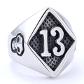 Retro biker ring in silver stainless steel featuring a lucky number 13 and skull design - US 7 / 24*24mm Steel Color Style (08411)