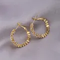 Elegant gold C-shaped hoop earrings with sparkling pavé zircon and metal bead design - Half Circle Zirconia / E-025---Gold