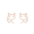 Detailed macro view of hollow cat-shaped stud earrings in elegant rose gold finish - Cat / Rose Gold
