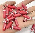 Roter Kristall-Sechskantsäulen-Anhänger mit silberner Metallöse an einer Kette - Nur Anhänger / Roter Türkis