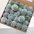 Artificial dahlia flower bouquet in dusty blue finish arranged in a kraft box - Gray