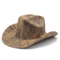 Detail of vintage brown cowboy hat with distressed crackle texture and flat wide brim - M (56-58cm) / Khaki Retro Distressed Style (卡其01)
