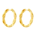 Vintage golden layered C-shape hoop earrings with geometric chain link design - Square Link Hoop / Gold