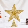 Golden 25cm Christmas tree star topper with hollow iron wire and glitter finish - 25cm / No Light / Gold