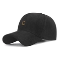 Cappellino da baseball nero con lettera C in metallo bronzo e trama a spina di pesce - Regolabile / Nero