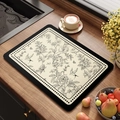 Tapis de cuisine absorbant avec motif floral vintage, oiseau et bordure noire - 40x50cm (Cuir Absorbant) / Style Médiéval Français - Modèle C