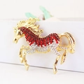 Golden horse keychain with red and clear rhinestones on white display box - Individual Packaging / Red