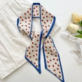 Floral strawberry print twilly scarf in cream with navy border for hair and bags - Strawberry