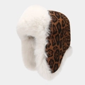 Gorro de aviador con estampado de leopardo y forro de piel sintética blanca cálida - Talla única / Estampado de leopardo