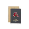 Dark grey Christmas card with red felt reindeer and gold Merry Christmas text - Grey - Christmas Deer
