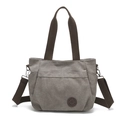 Minimalist dark grey canvas tote bag with brown handles and adjustable crossbody strap - Gray