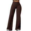 Women's Y2K high-waisted brown flared yoga pants with soft stretchy fabric detail - S / Brown