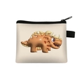Detailed view of cream-white coin purse with 3D cartoon triceratops print and zipper - Dinosaur 13 (Blue Triceratops)
