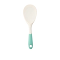 Two-tone silicone rice spoon with off-white head and mint green ergonomic handle - White Green Rice Spoon