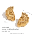 Elegant 18K gold-plated wave-shaped stainless steel earrings on a clean white background - Cast Semicircle Wave Flower Stud Earrings - Gold