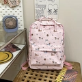 Rosa Schulrucksack mit Cartoon-Dackel, blauer Schleife und bunten Polka-Dot-Mustern - 30 X 45 X 13 Cm / Rosa