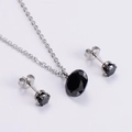 Elegant jewelry set with black faceted gemstone pendant necklace and matching stud earrings - Steel Color Chain + Black Zirconia