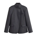 Conjunto de blazer gris oscuro con cuello alto, diseño plano y cierre de un botón - XS / Chaqueta blazer gris oscuro con cuello alto
