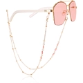 Pink polygon sunglasses with double-layer gold chain and enamel flower details - Pink Flower Style