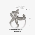 Silver stainless steel open ring featuring a unique irregular starfish shape design - Inner Diameter 1.7cm / Steel Ring