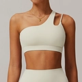 Asymmetric ivory one-shoulder yoga bra and leggings set with cutout detailing - S / Cream Apricot