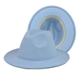 Sky blue felt fedora hat with wide flat brim and classic pinched crown design - Thickened Hardened Sky Blue