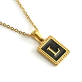 18K gold plated stainless steel O-chain necklace with black enamel letter L square pendant - Letter L (Includes Chain)