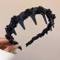 Handmade black beaded headband with crystals and anti-slip comb teeth for volume - Black Beaded Headband (Style 6)