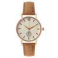 Fashion women's quartz watch with rose gold case, champagne dial, and brown suede leather strap - Coffee
