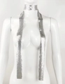 Detailopname van glanzende zilveren lovertjes choker en mesh sjaal op een mannequinpop - Zilver Aluminium Pailletten