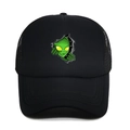 Atmungsaktive Trucker-Kappe mit grünem Alien-Print auf schwarzer Mesh-Basecap - M (56-58cm) / Schwarz